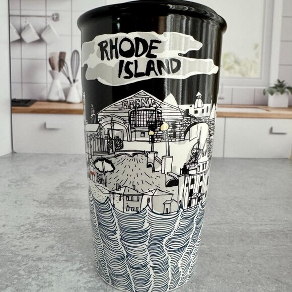 Starbucks ceramic travel tumbler 12 oz Rhode Island edition black - Picture 1 of 7